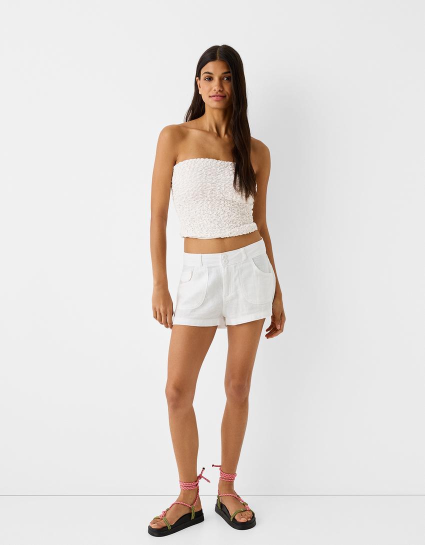 توب شريطي بغرزة وافل-أبيض مطفي-3