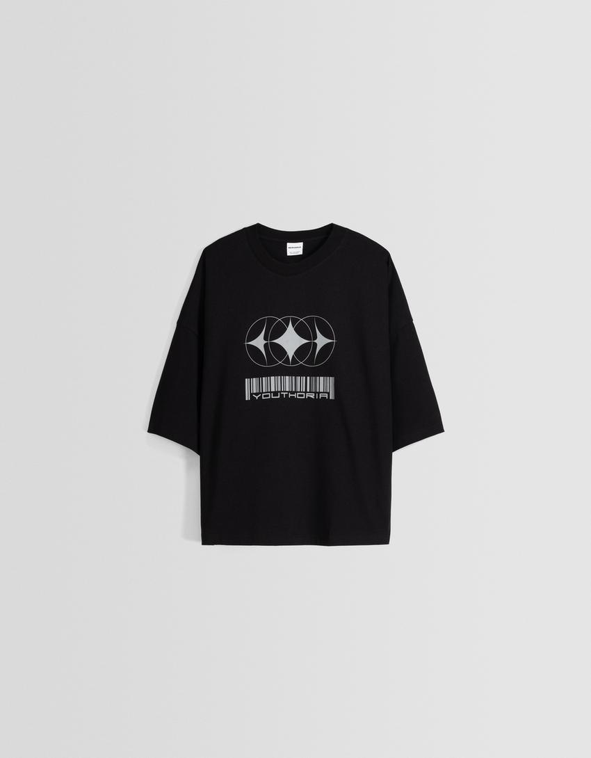 Printed short sleeve oversize T-shirt-Black-4