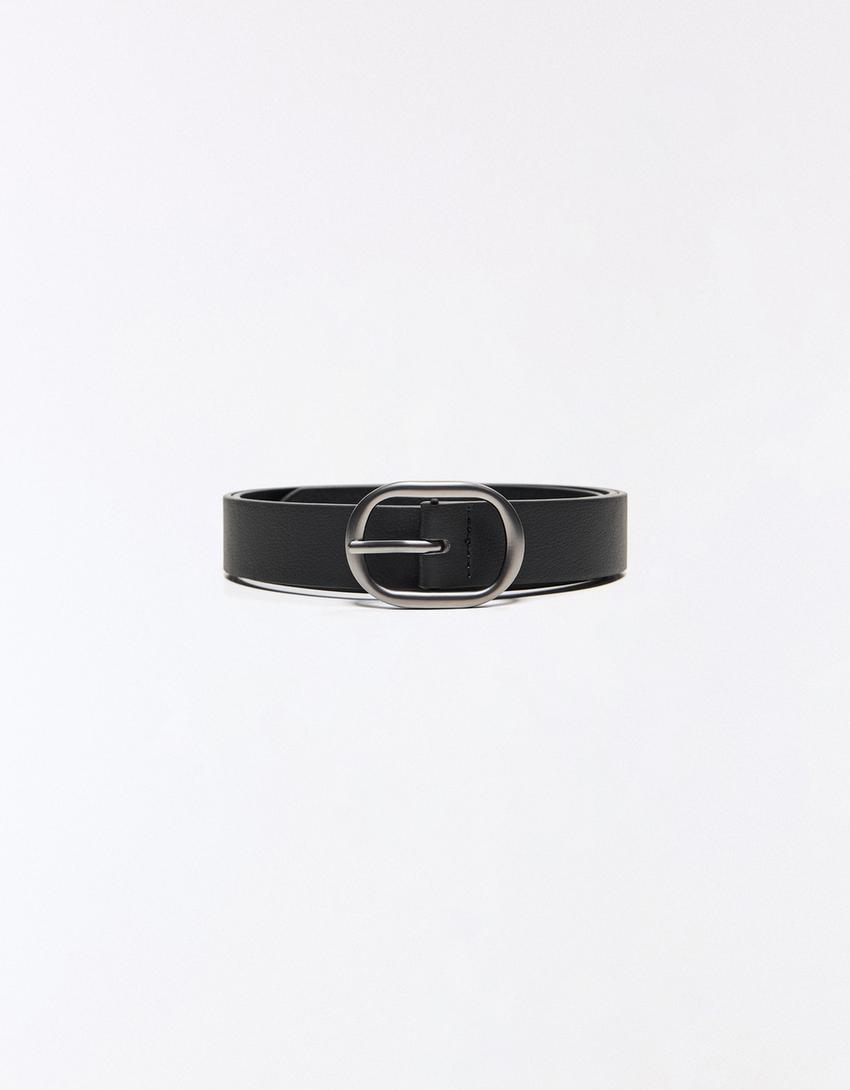 Oval buckle belt-Black