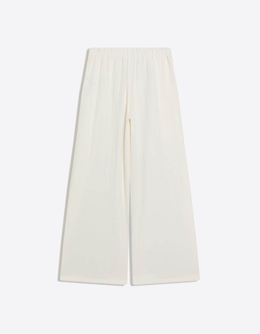 Rustic wide-leg trousers with pleats-Off white