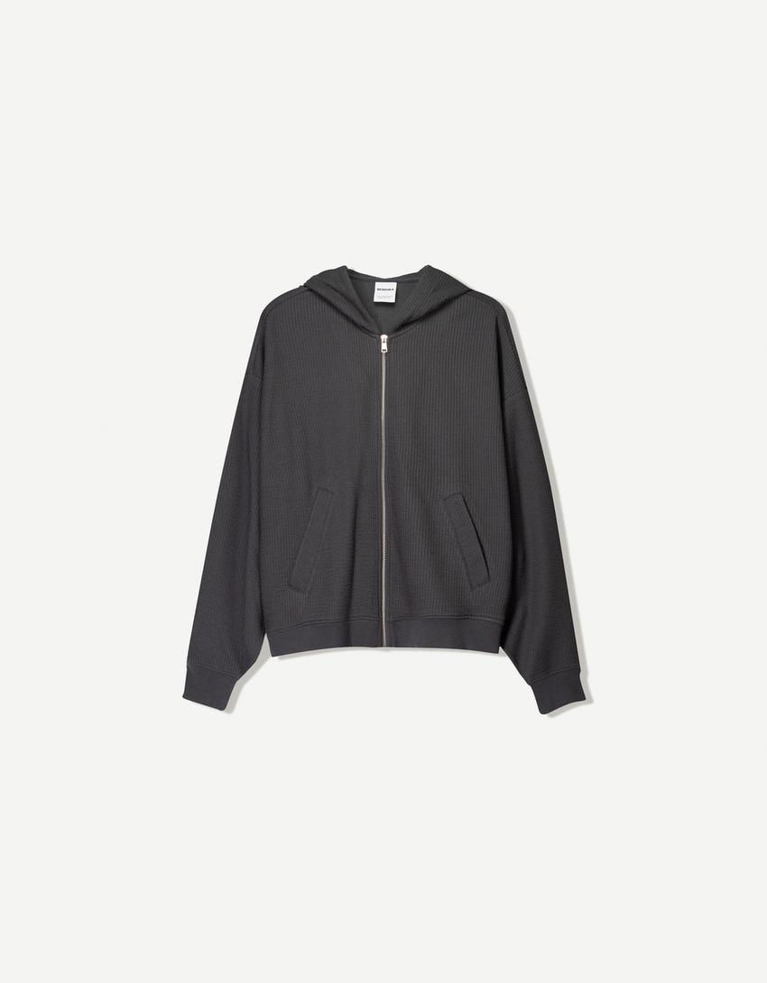 Sudadera cremallera boxy cropped capucha-Gris-4