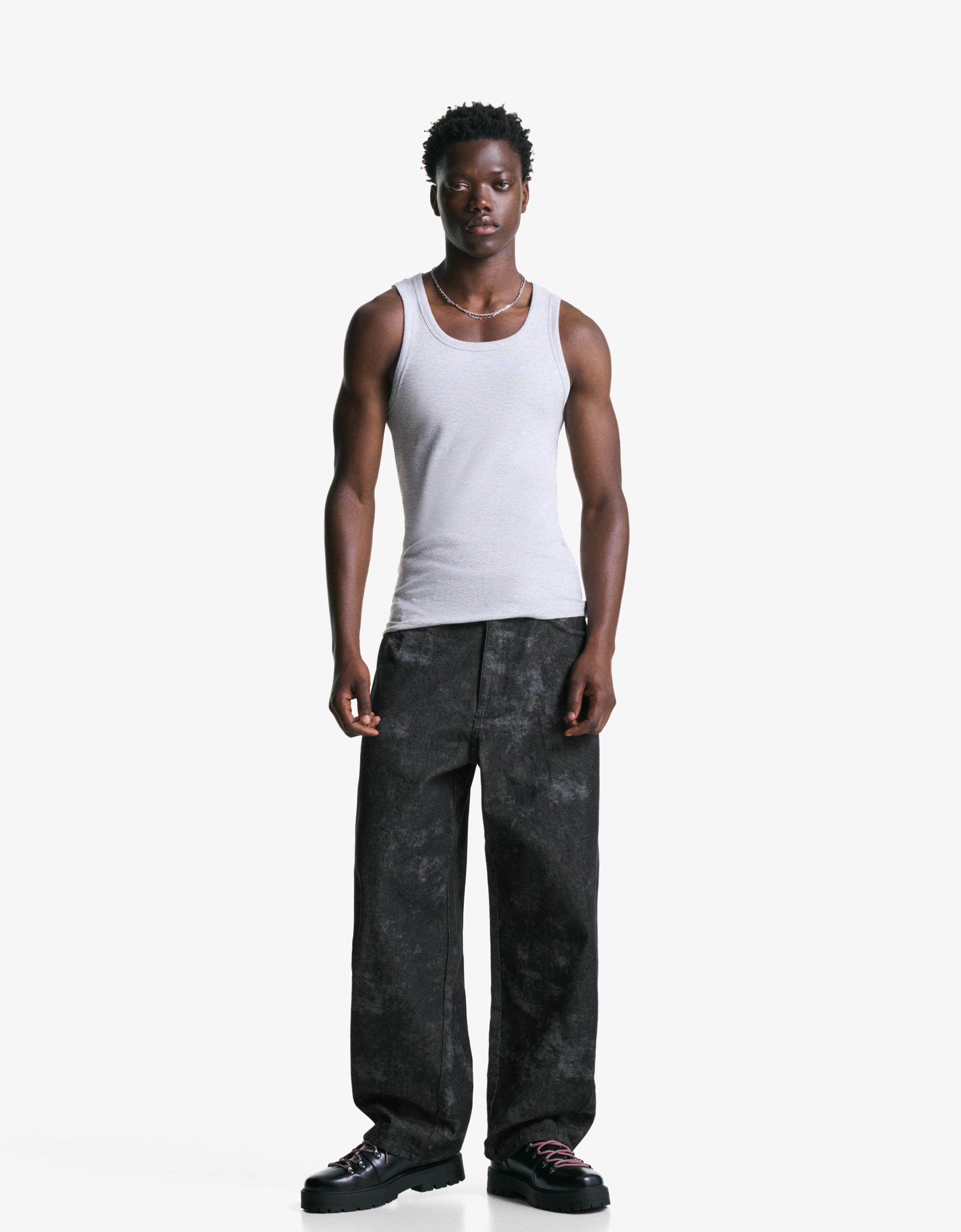 Bershka Super Baggy Hose Mit Print Herren 40 Schwarz
