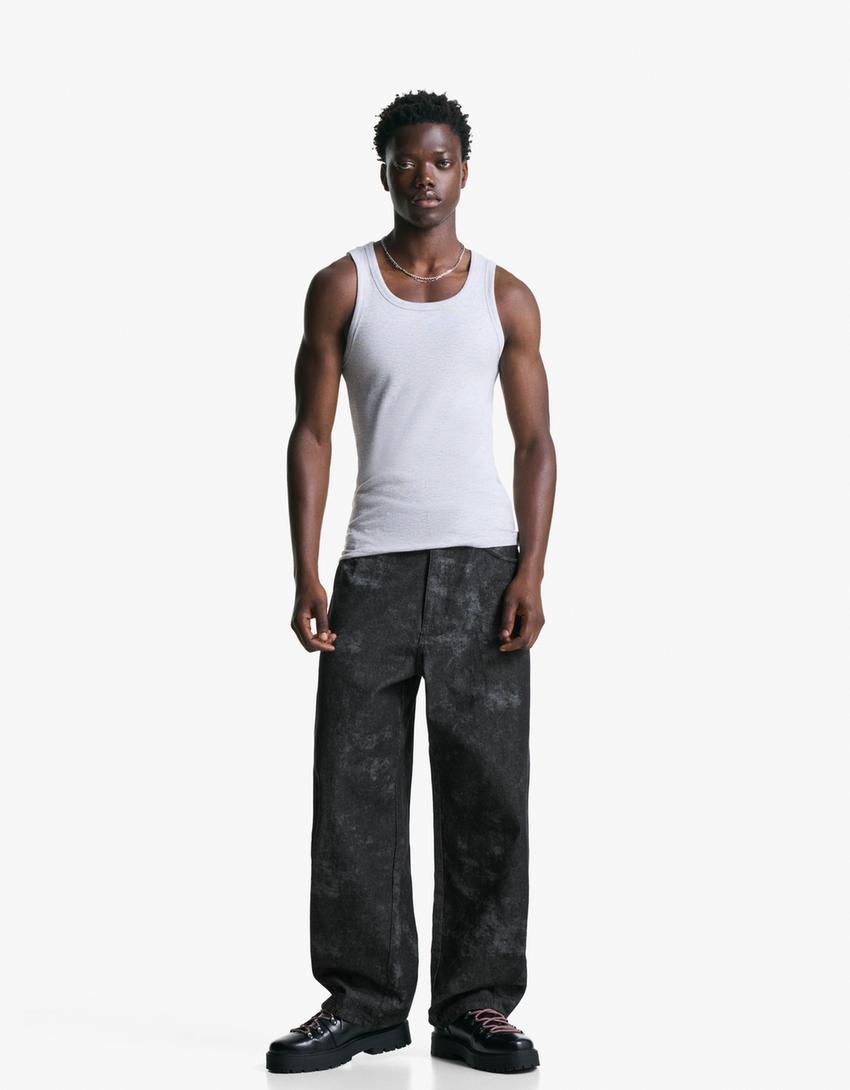 Super baggy printed pants-Black-0