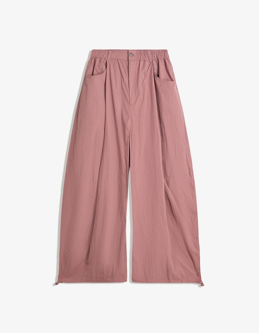Technical balloon parachute trousers-Pink-3