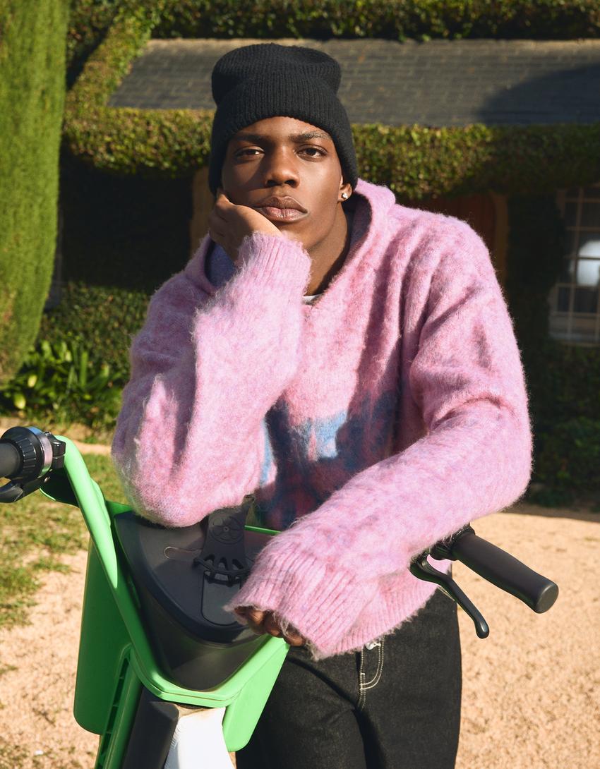 Pull imprimé effet brossé-Rose