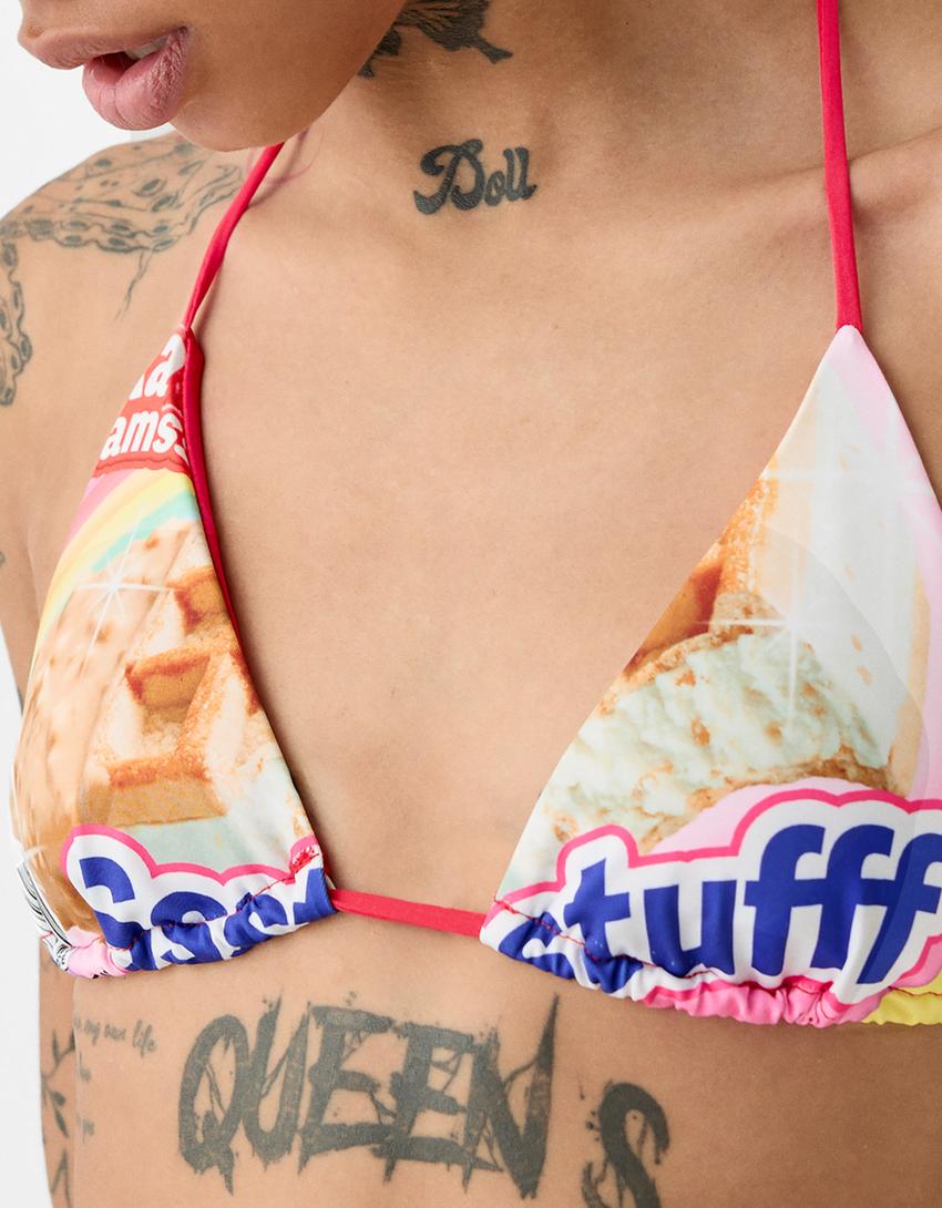 SSSTUFFF x BERSHKA print bikini top-Yellow-7