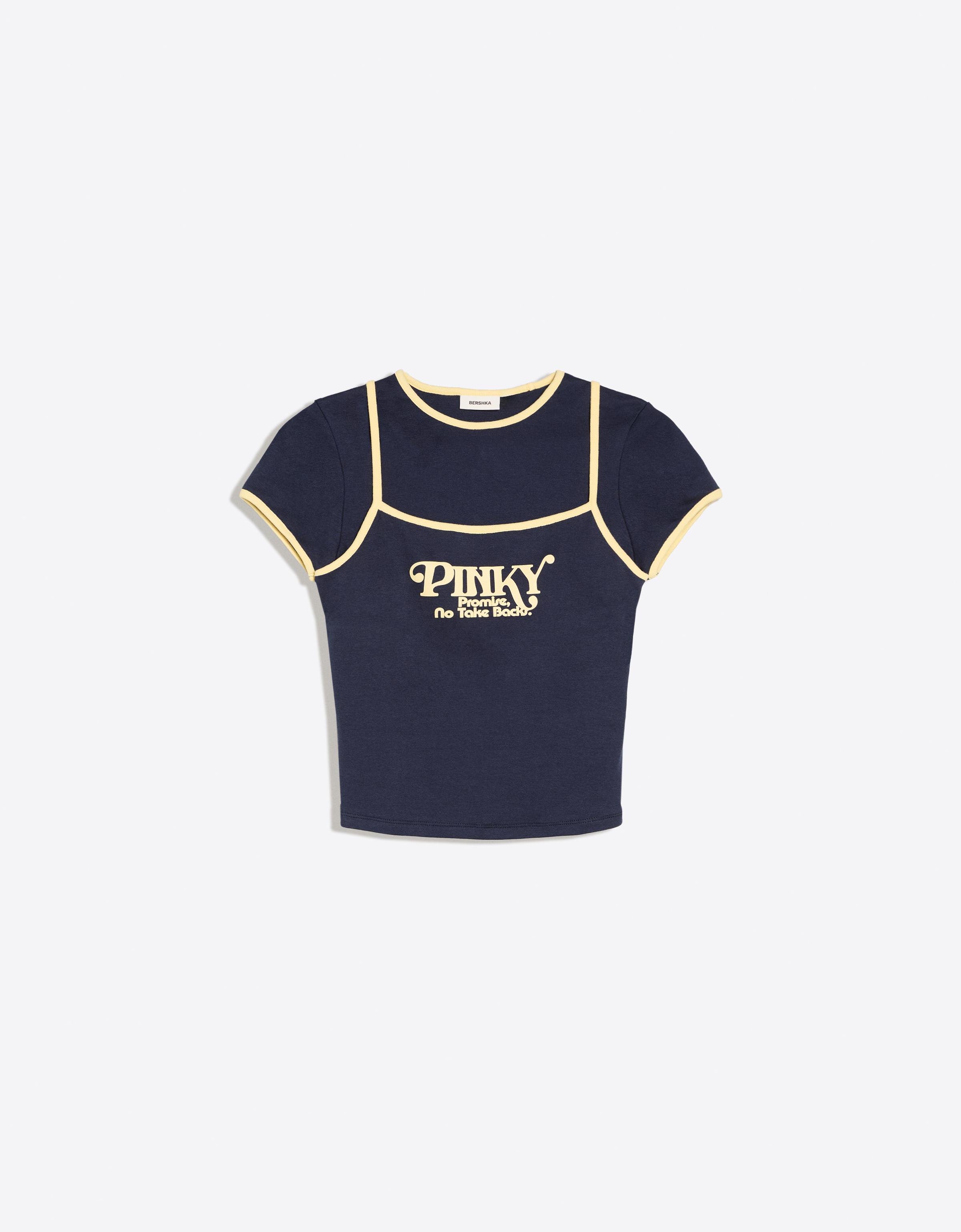 Double short sleeve T-shirt with contrast print — Navy
