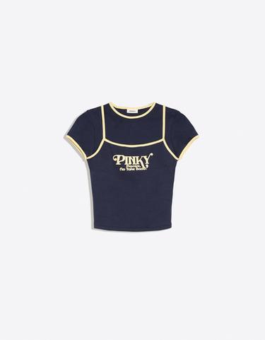 Contrast print double short sleeve T-shirt — Navy 5