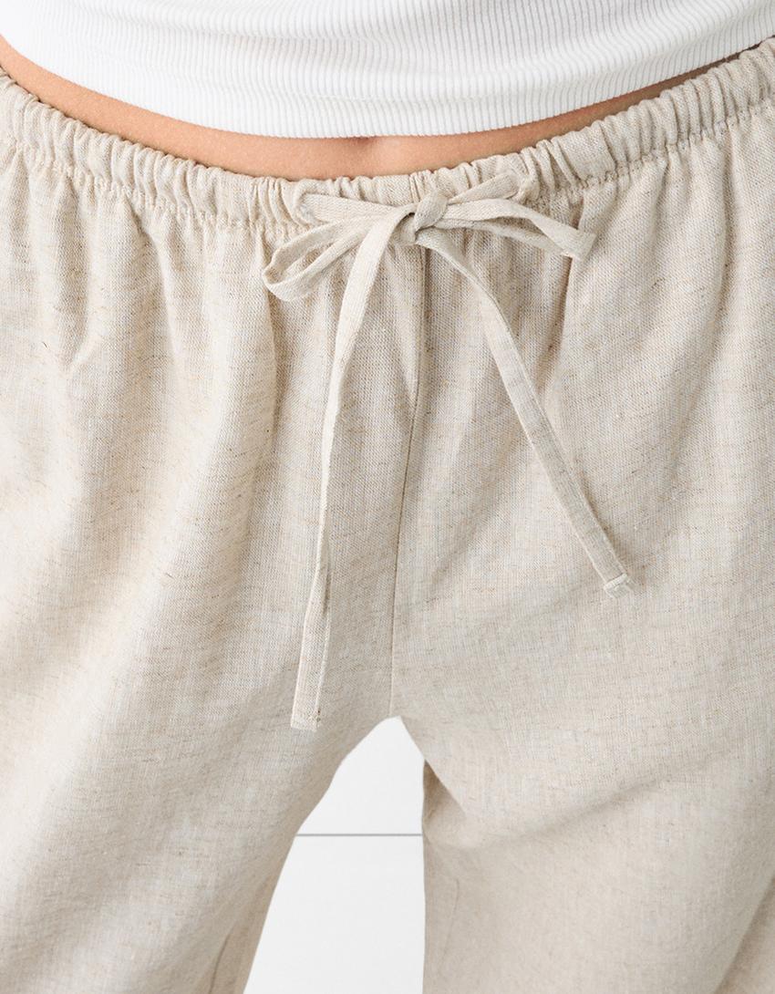 Culottes with linen and an elastic waist-Cream-5