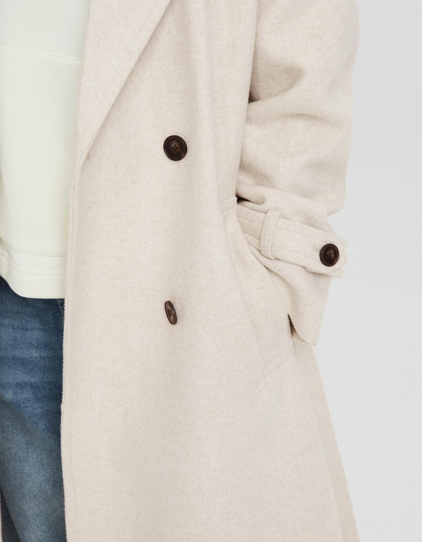 Manteau trench en laine-Beige-5