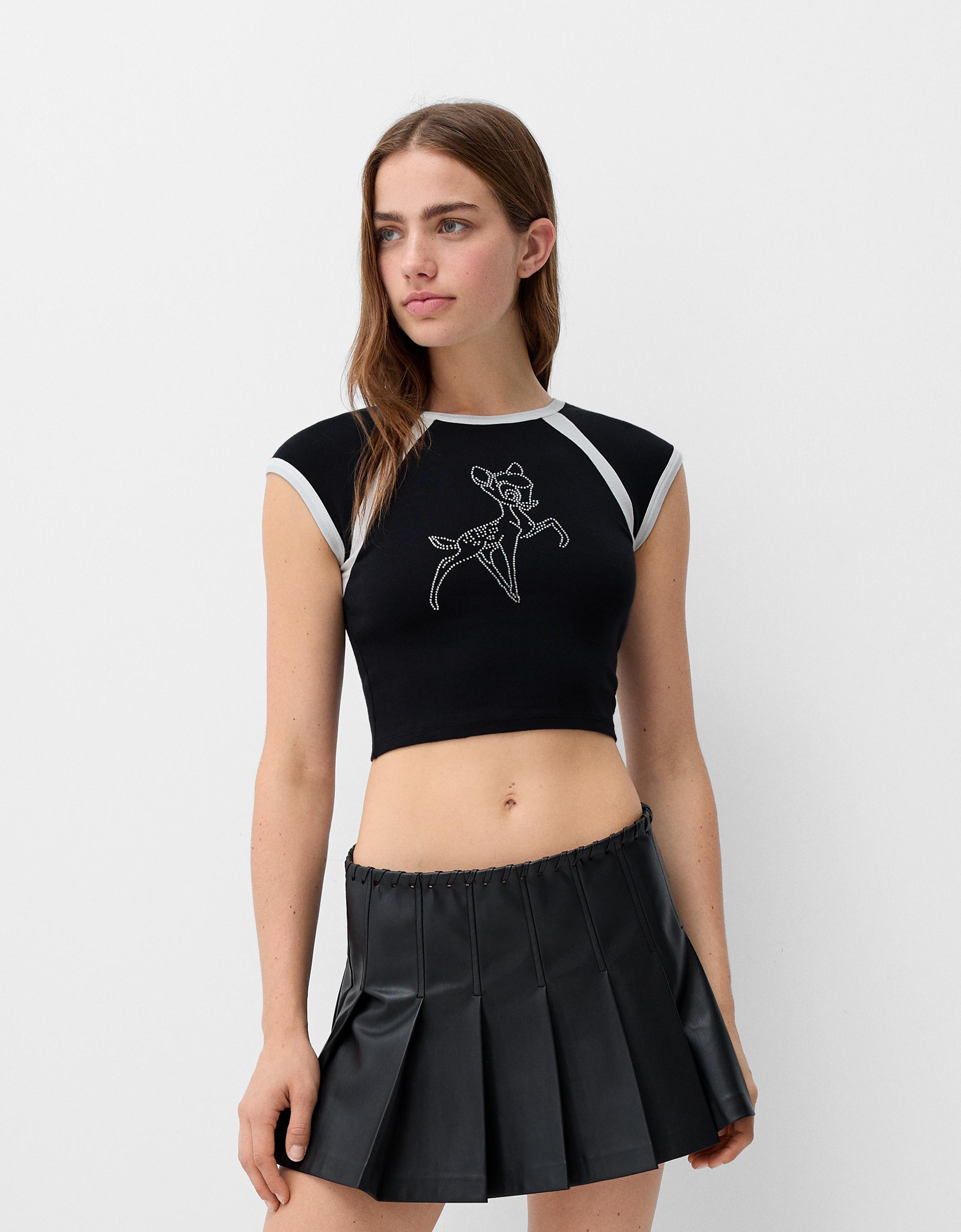 Bershka T-Shirt Disney Bambi Mit Strass Damen 10-12 Schwarz