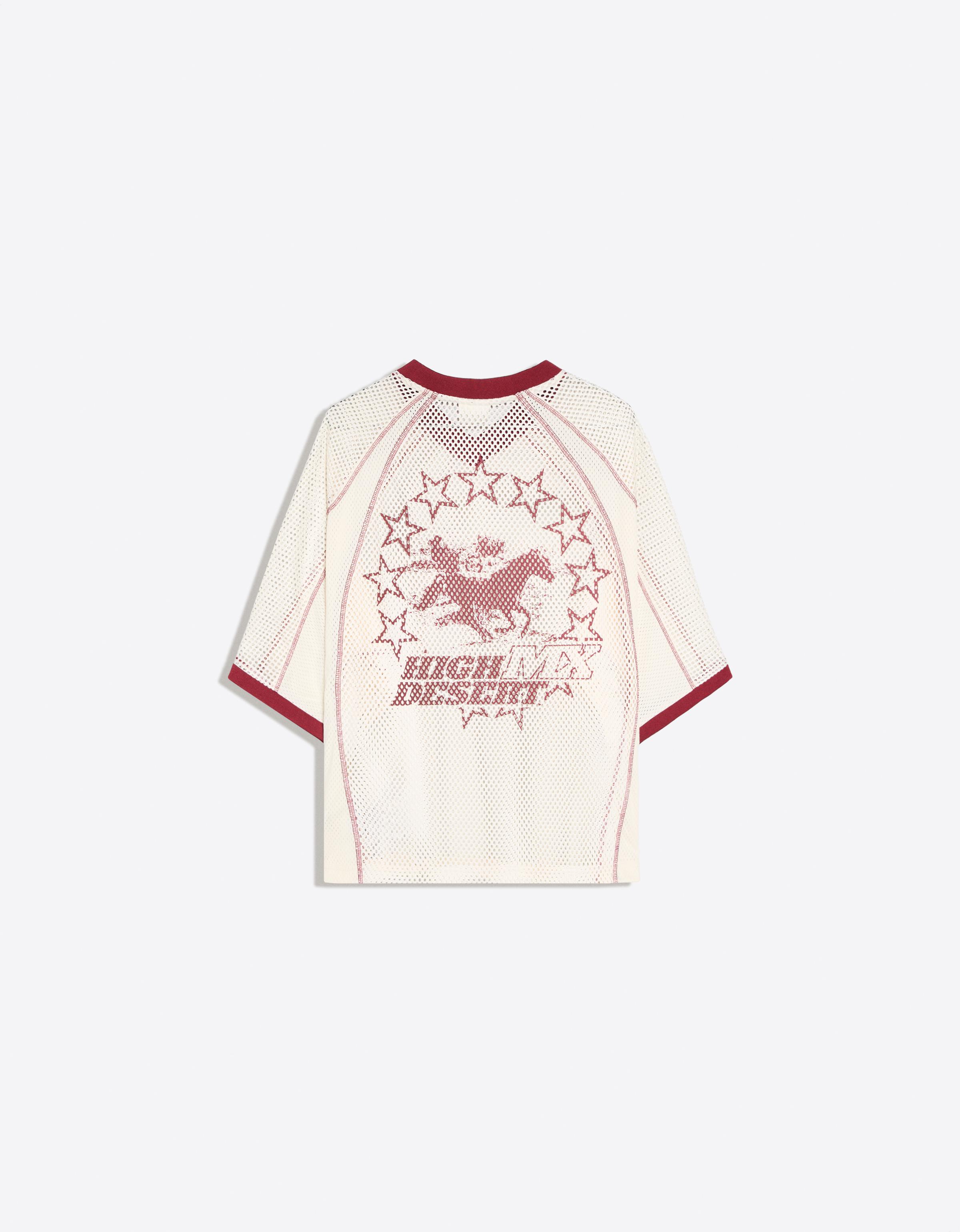 Boxy cropped mesh print T-shirt — Cream