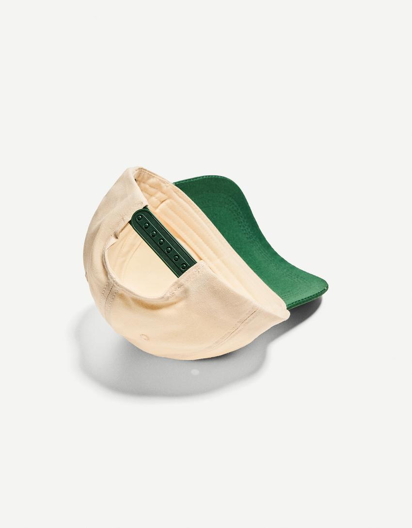 Embroidered color block cap-Cream-1