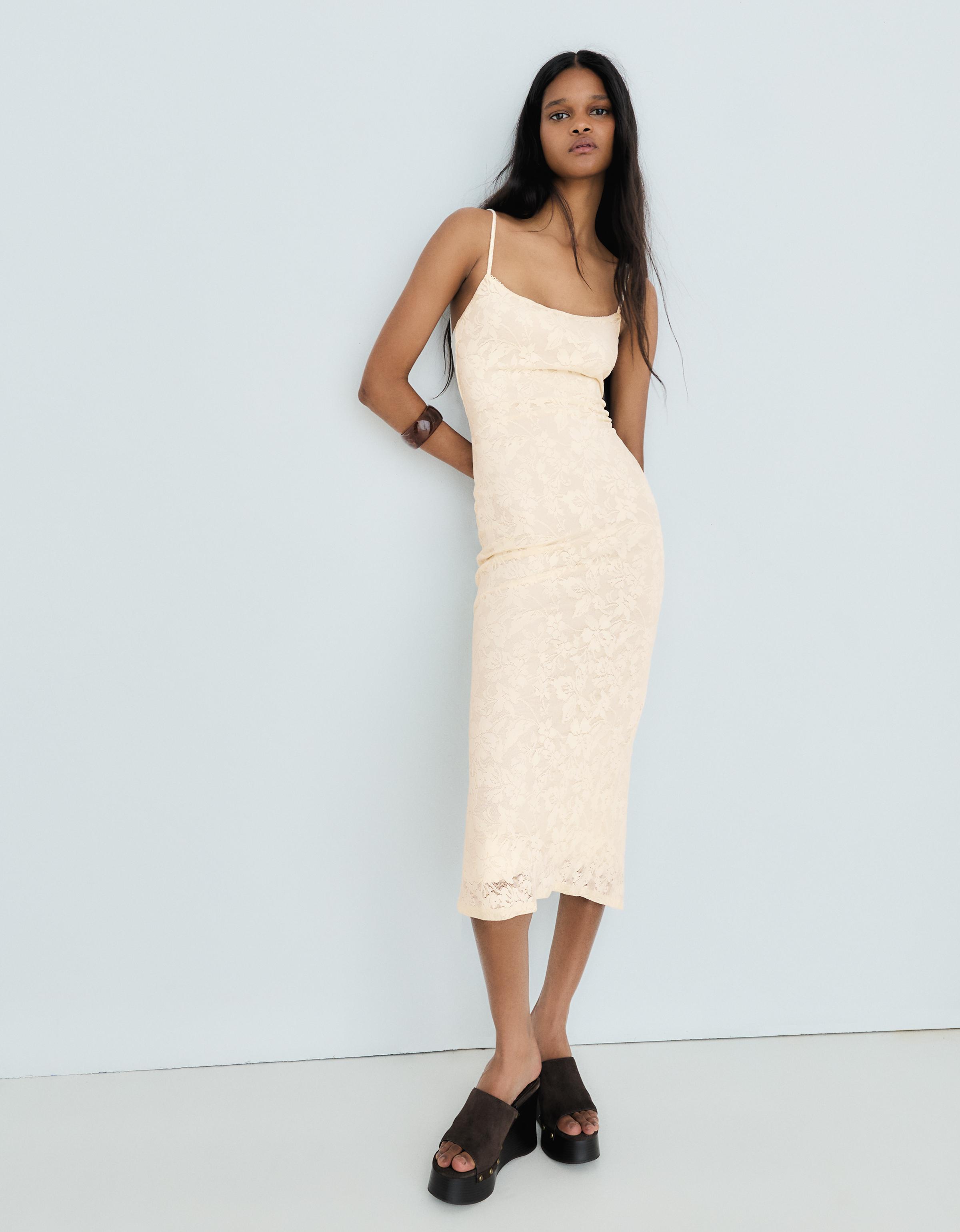 Rustic strappy midi dress — Cream