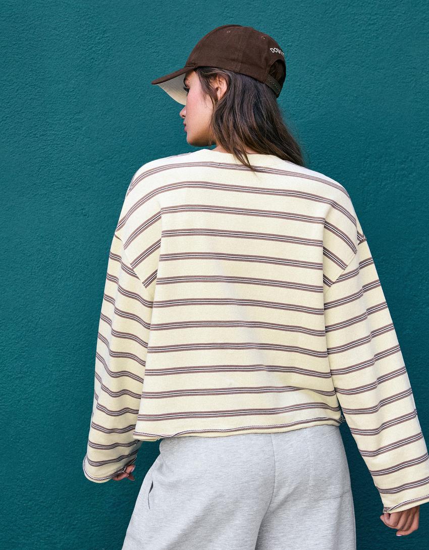 Sudadera cuello redondo rayas-Amarillo