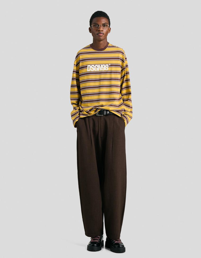 Camiseta manga larga retro print-Mostaza