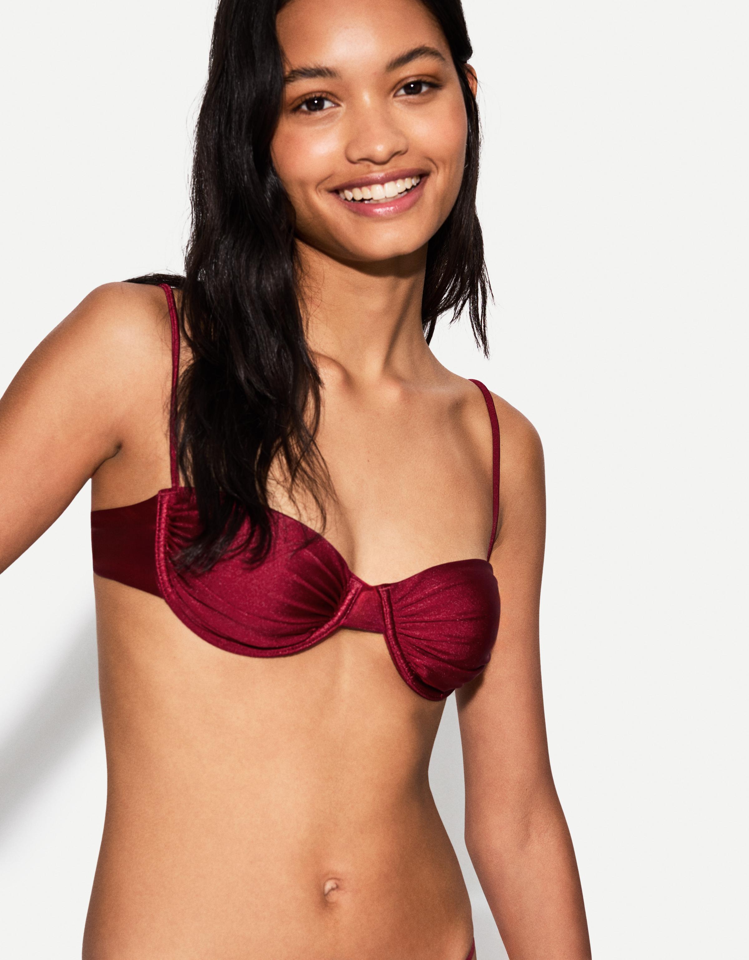 Bershka Bikinioberteil Mit Raffung Damen M Granatrot