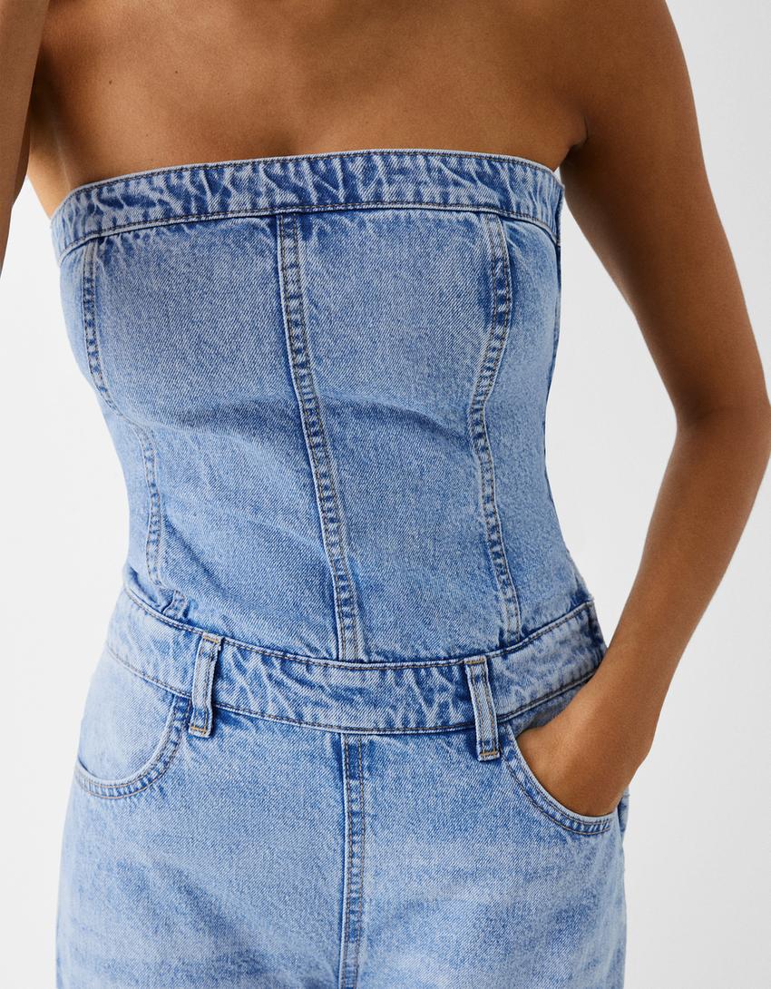 أفرول دنيم بفتحة صدر واسعة وساق عريضة-أزرق فاتح-5