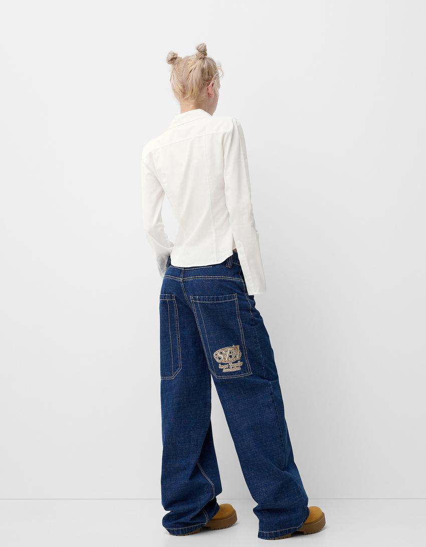 Chemise cintrée manches évasées-Blanc