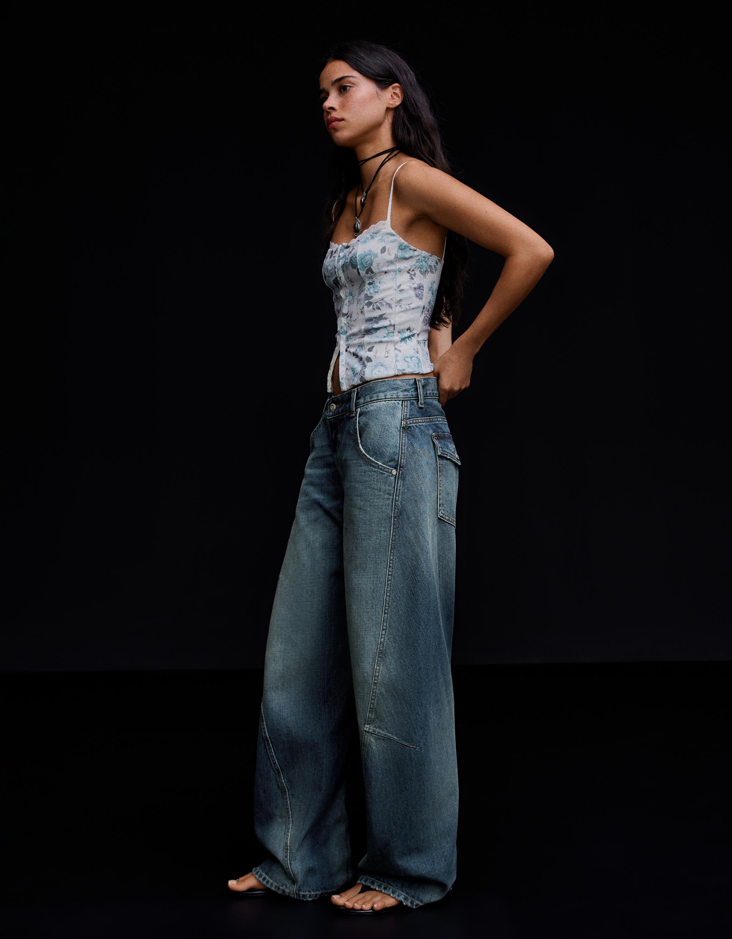 Low-rise barrel jeans — Blue