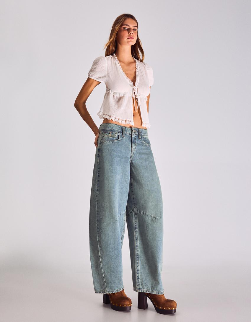 Loose fit jeans med lav talje-Lyseblå