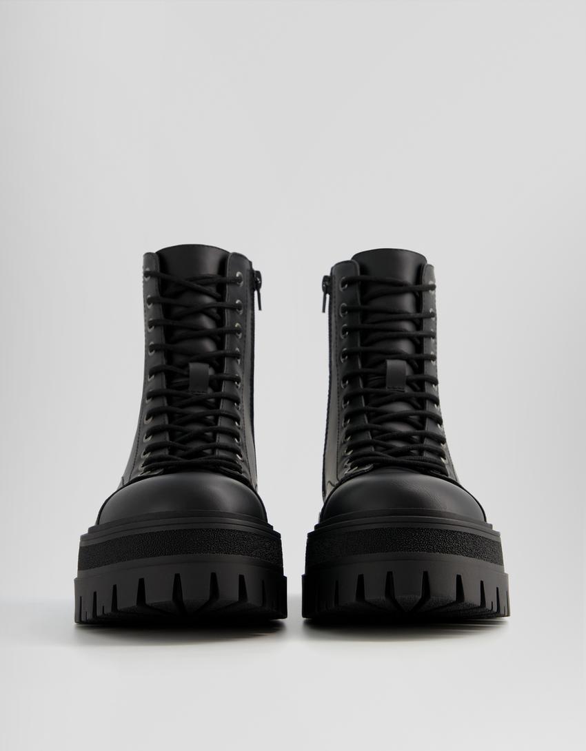 Bottines lacets semelle crantée-Noir-4