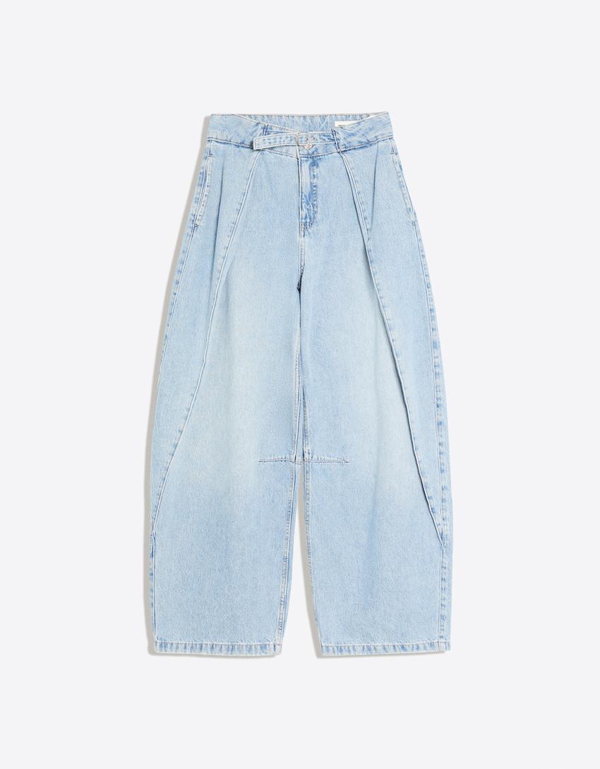 Twisted pleat jeans-Light blue