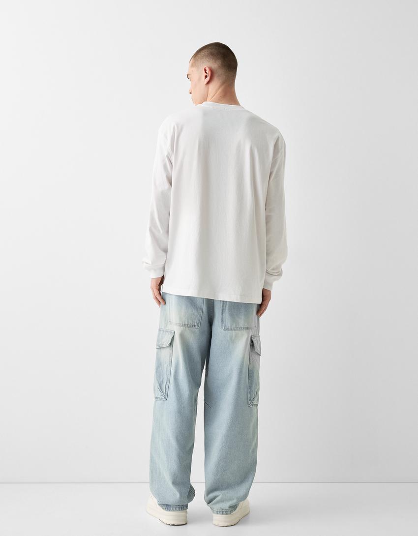 Jeans cargo skater fit efeito lavado dirty-Azul lavado-2