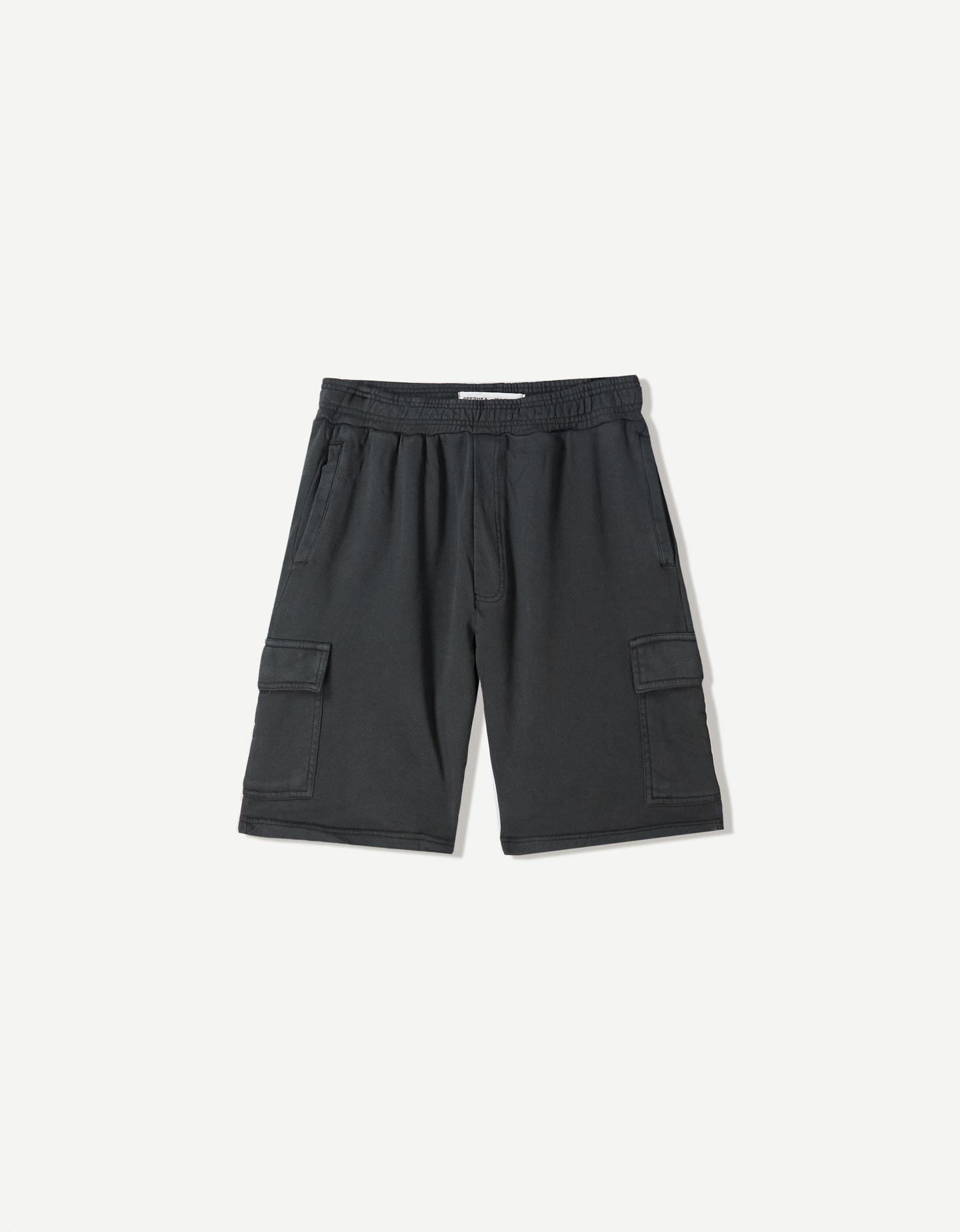 Bershka Bermuda Felpa Cargo Hombre Xl Gris
