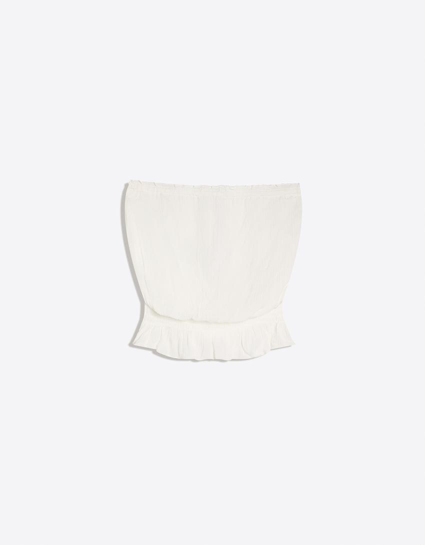 Top bandeau crêpe froncé-Blanc cassé