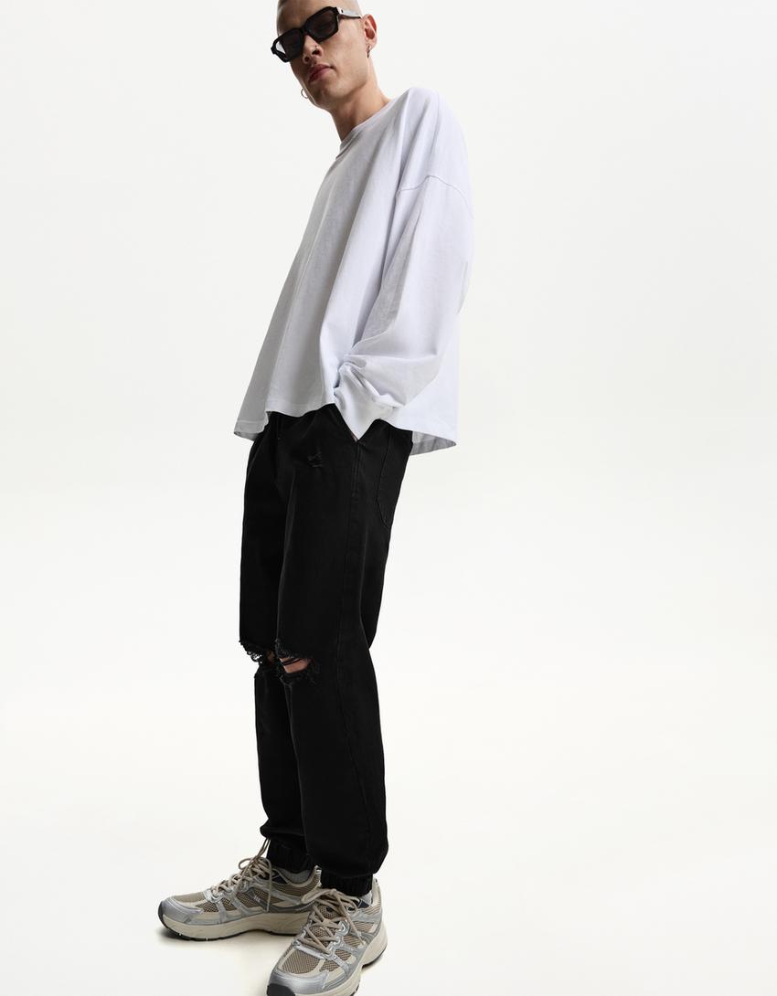 Ripped jogger jeans-Black