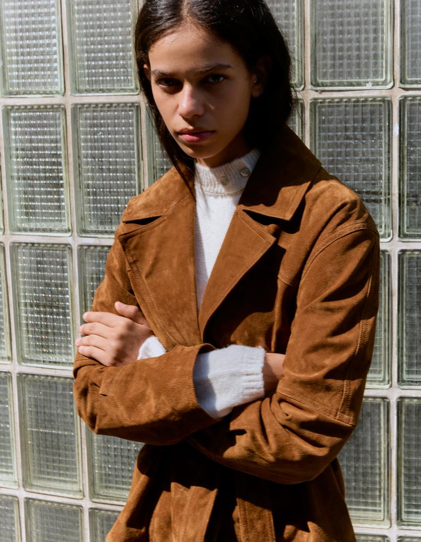 Suede belted jacket-Brown