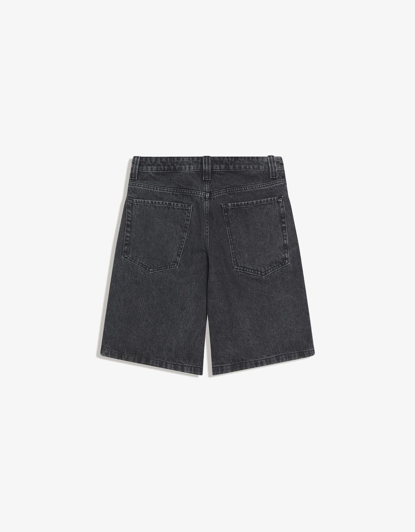 Baggy fit denim şort-Siyah