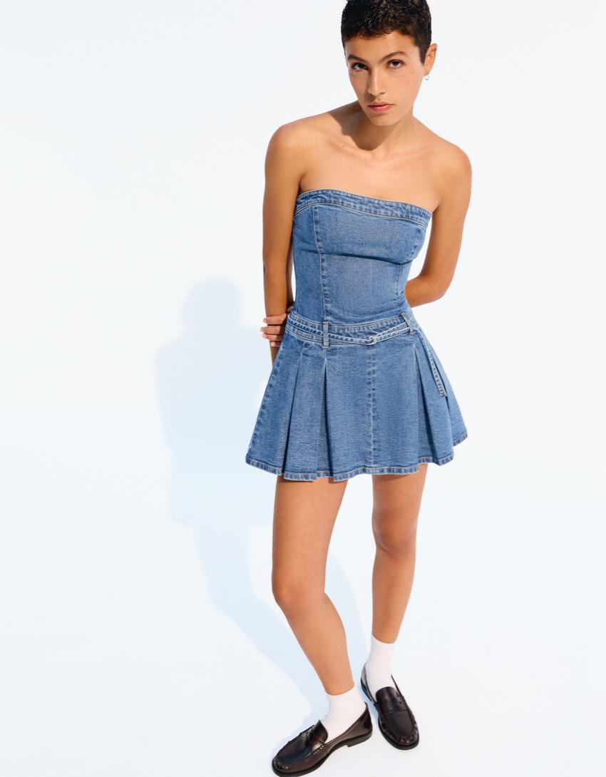 Denim mini dress-Light blue