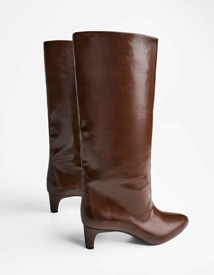 Bota tacón caña ancha-Marrón
