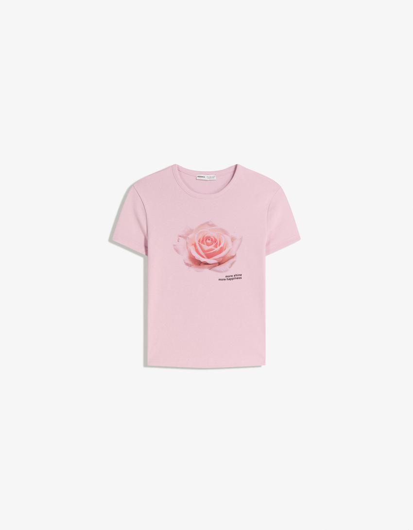 Samarreta màniga curta estampada-Rosa