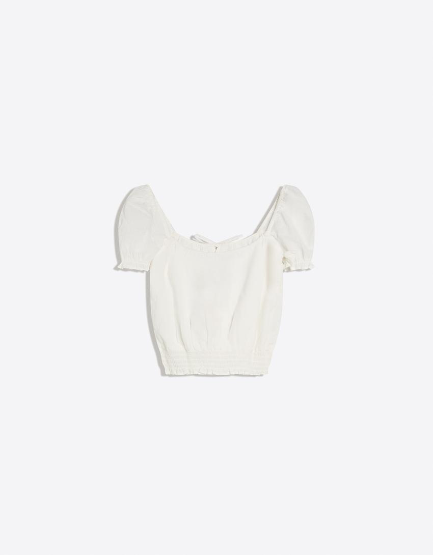 Rustic puff sleeve blouse-White