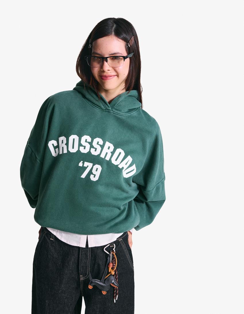 Sweatshirt capuz estampado-Verde
