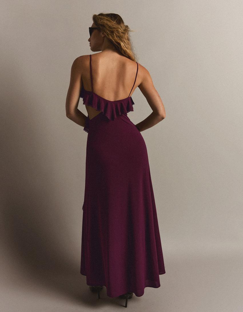 Ruffled strappy midi dress-Burgundy