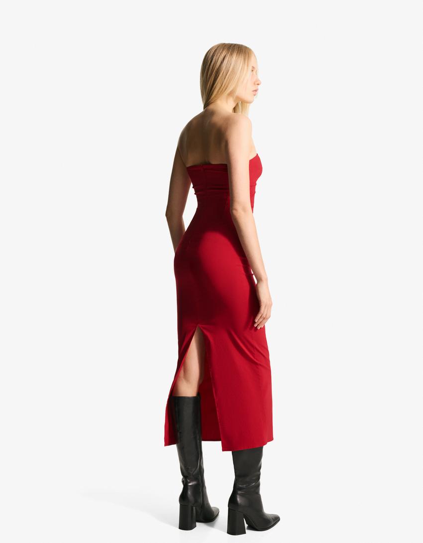 Vestido midi bandeau bengalina-Rojo