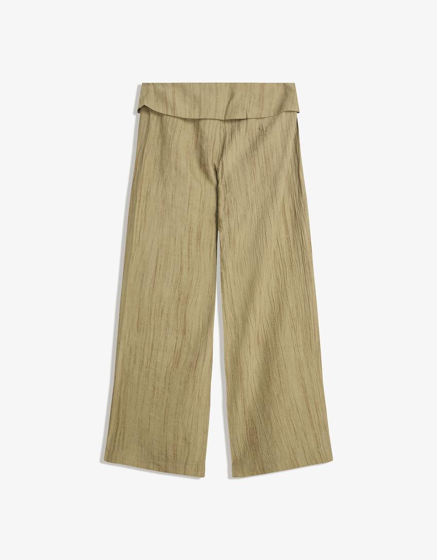 Pantalon structuré à taille retournée-Kaki