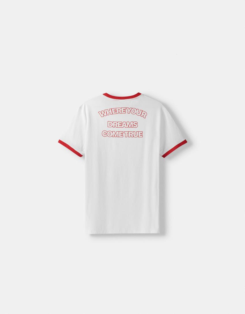 T-shirt manches courtes slim contraste rétro-Blanc cassé-5