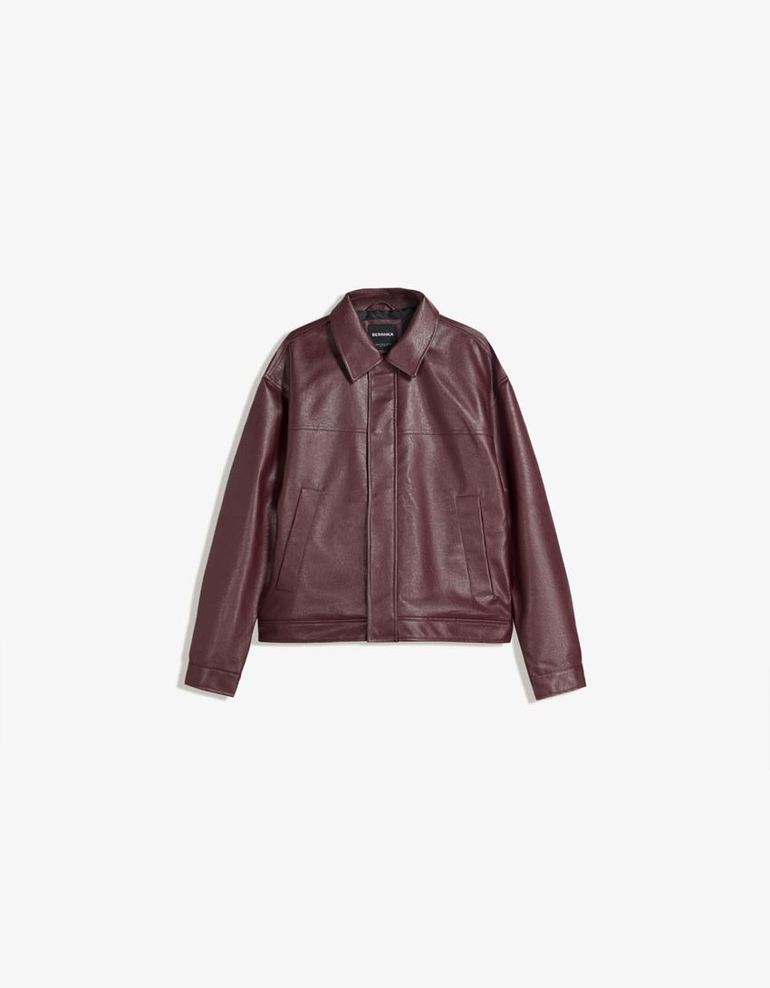 Veste boxy fit en similicuir-Bordeaux-3
