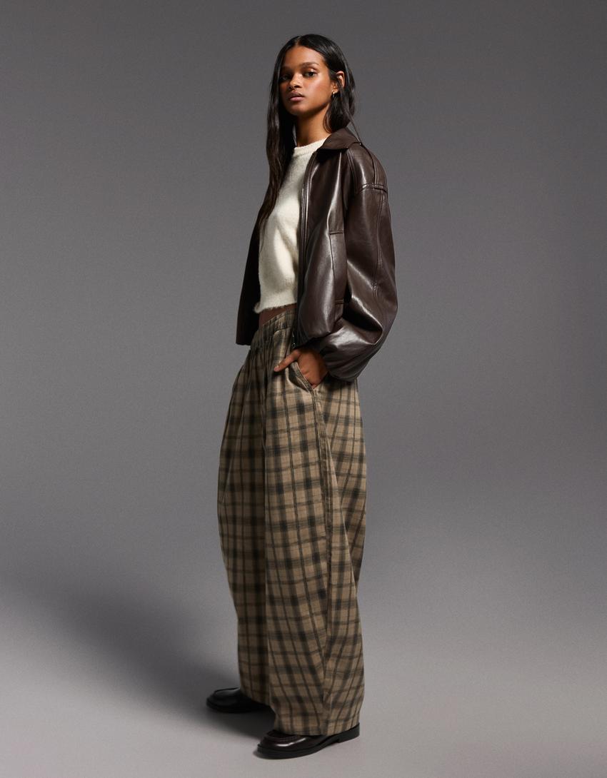 Spodnie o kroju balloon z nadrukiem-Szary