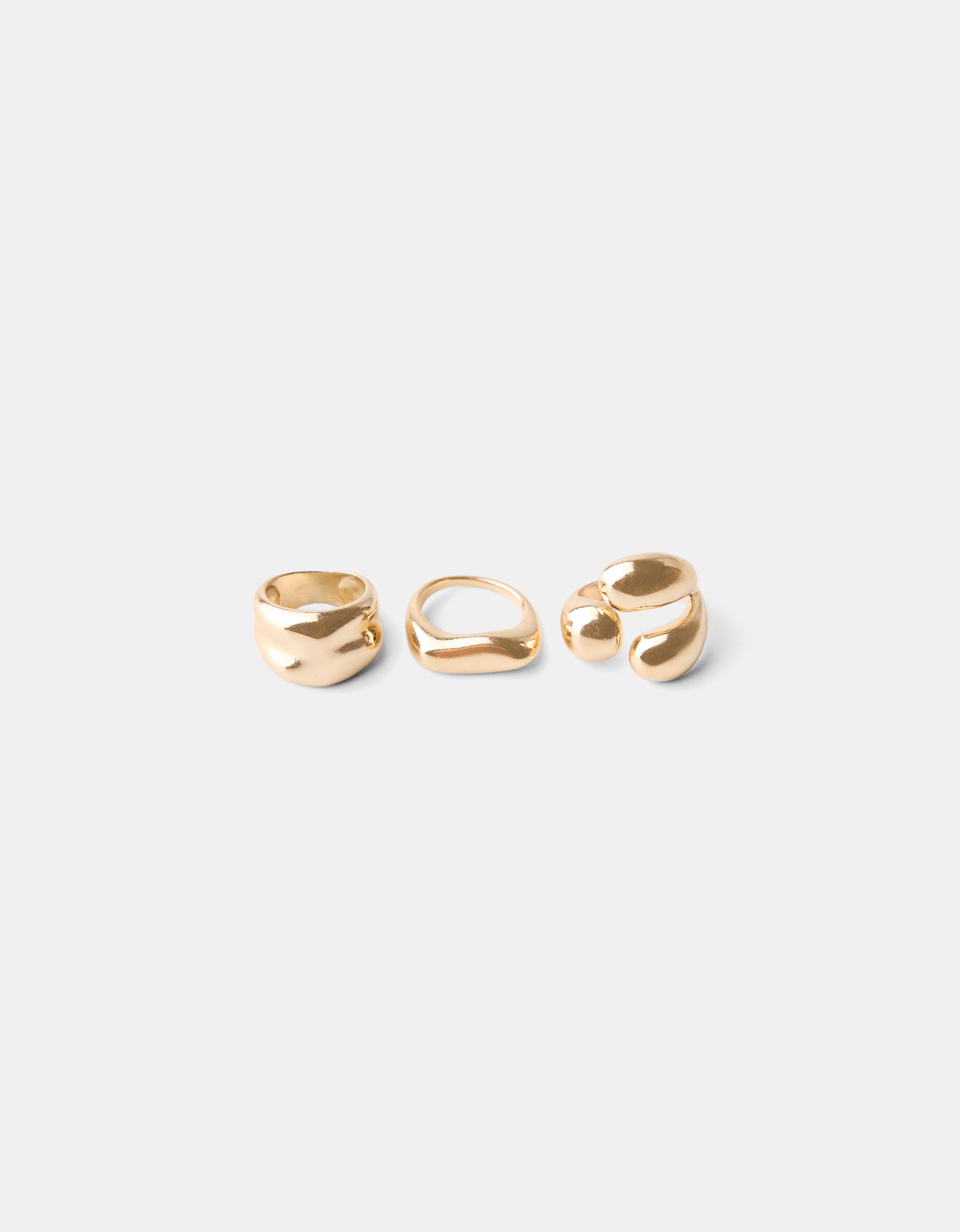 Bershka 3er-Pack Ringe Signature Edition Damen S Gold