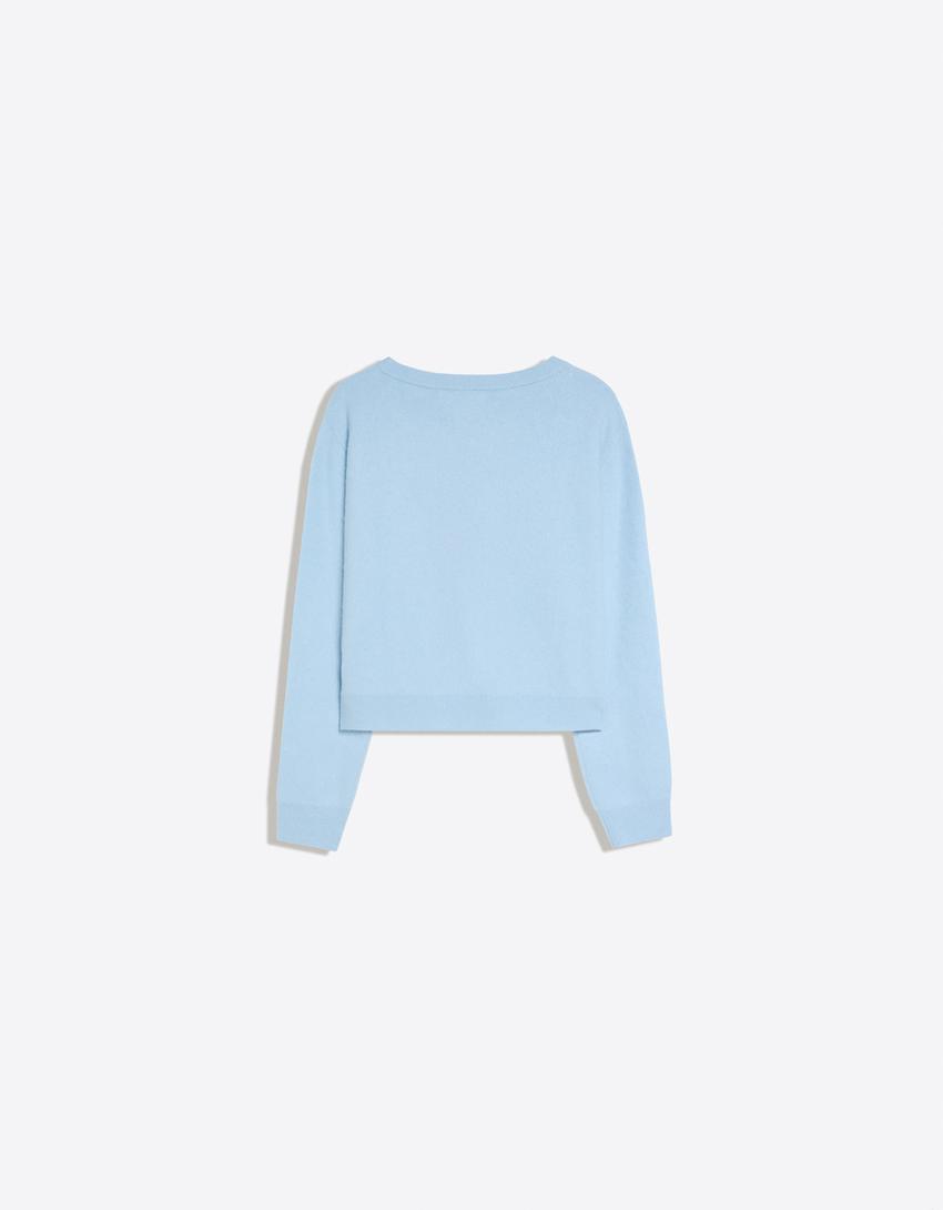 100% wool crew neck sweater-Light blue