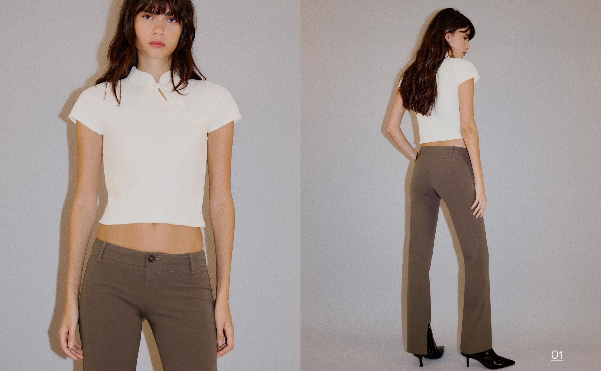 Slim fit low-rise trousers — Brown