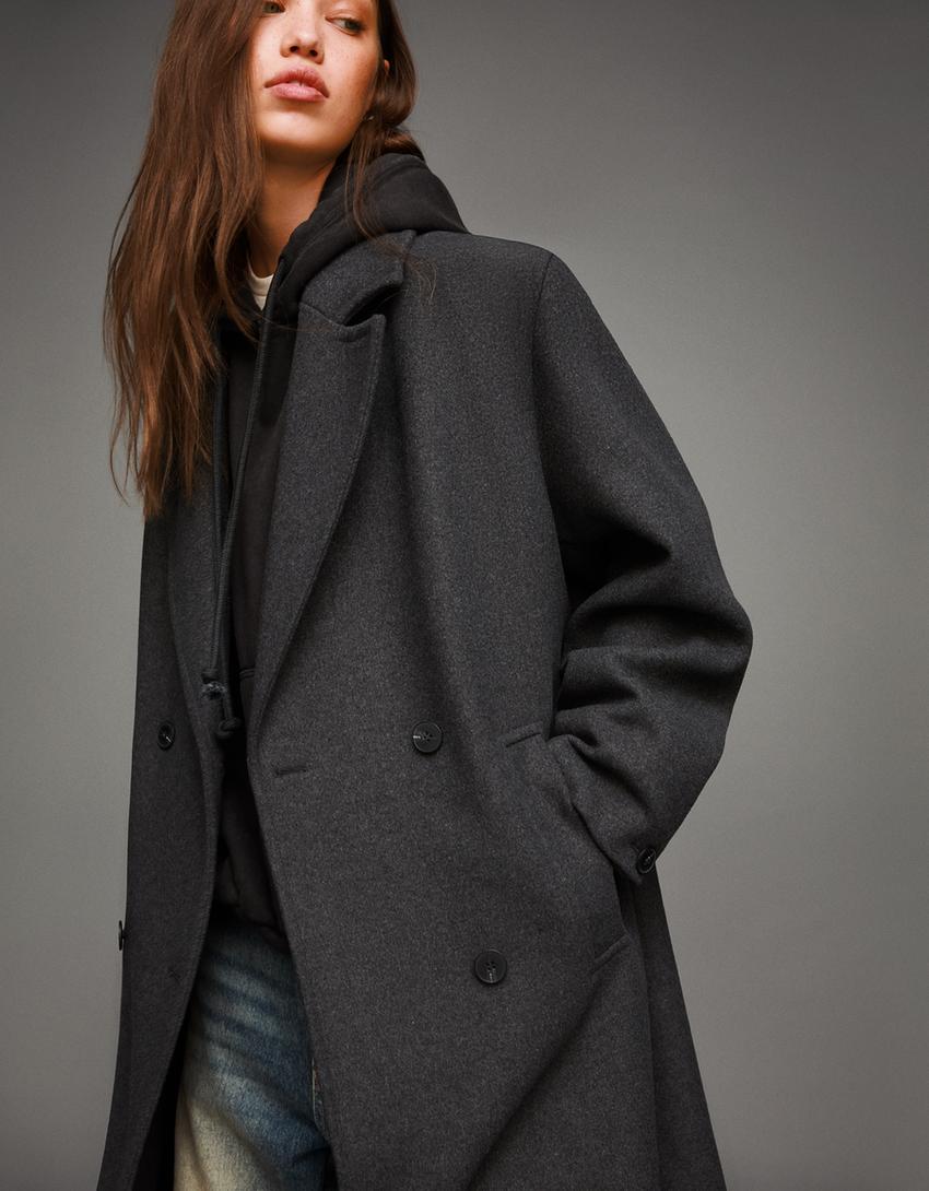 Long drop-shoulder coat-Dark grey