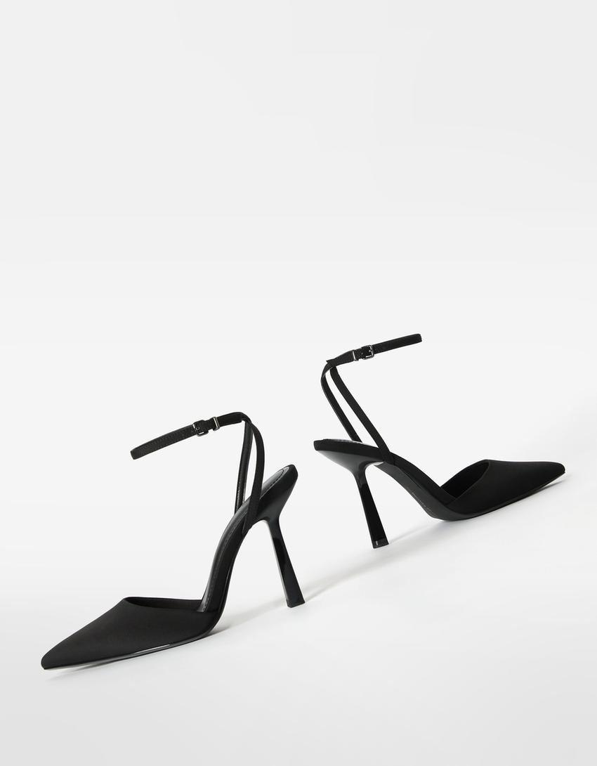 Heeled slingback strap shoes-BLACK-1