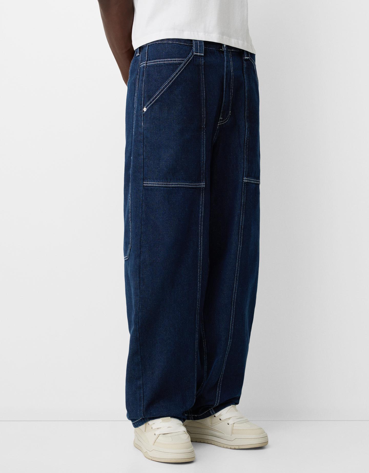 Bershka Jeans Superbaggy Carpenter Hombre 36 Azul